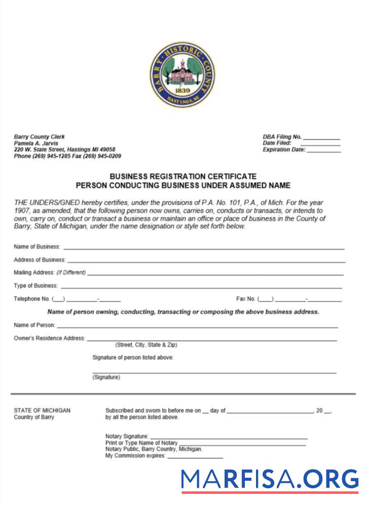 Realistic USA Michigan certificate of business registration example